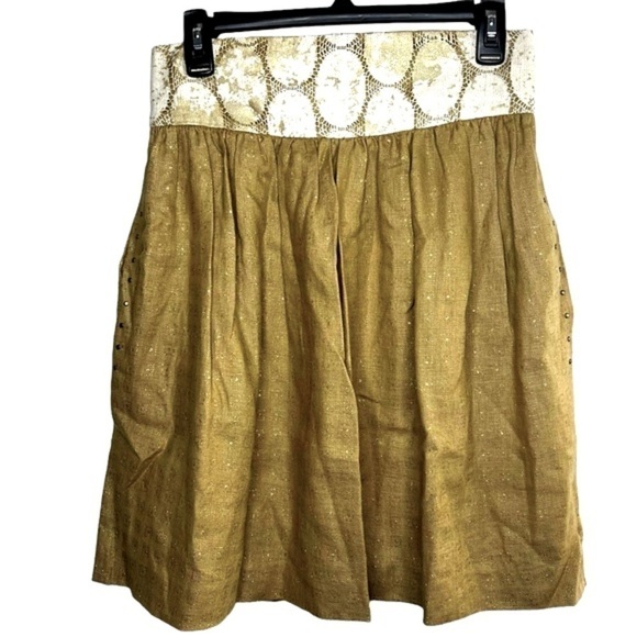 ANTHROPOLOGIE Lauren Moffatt Linen Skirt with Studded Pockets & Silk Lining - Picture 4 of 10